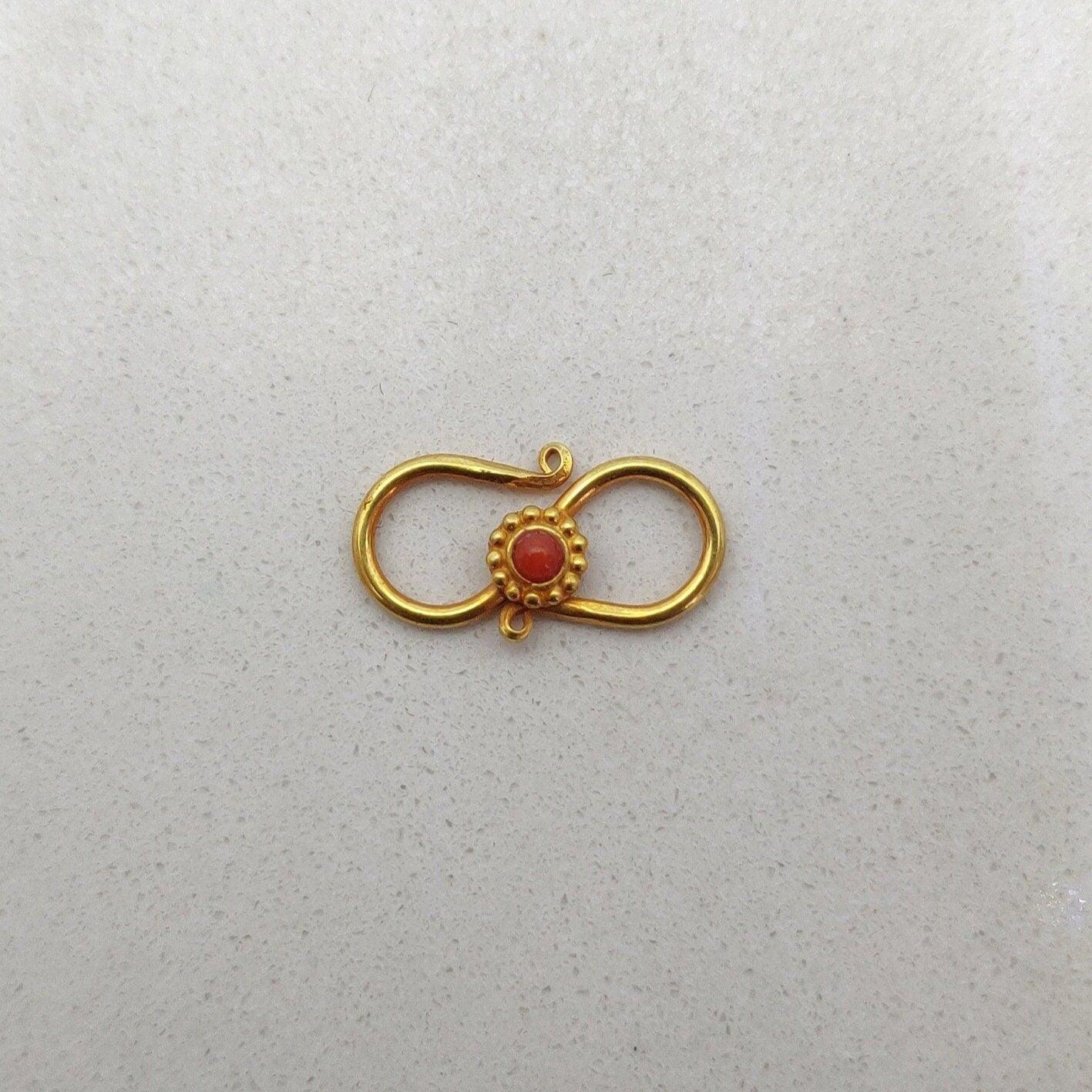 18KT Gold Coral S-Clasp Finding 16mm: Natural Gemstone