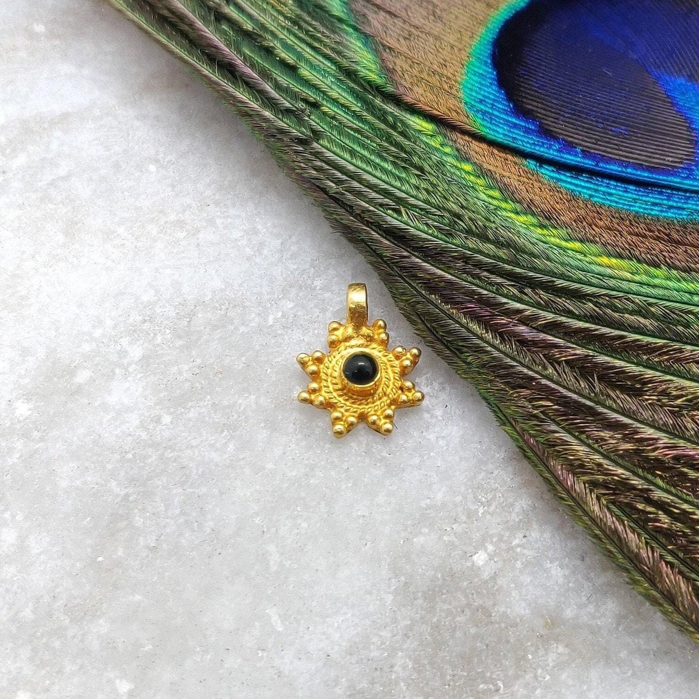 18k Solid Yellow Gold Sun Charm Stone Pendant 9x11mm - Sar Gems