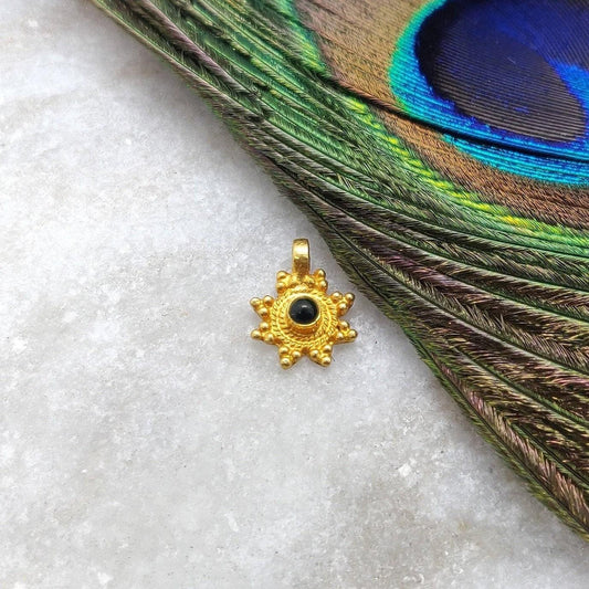 18k Solid Yellow Gold Sun Charm Stone Pendant 9x11mm - Sar Gems