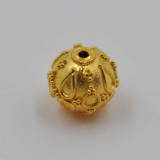 18K Solid Yellow Gold Round Ball Gold Spacer Bead Components - 10MM
