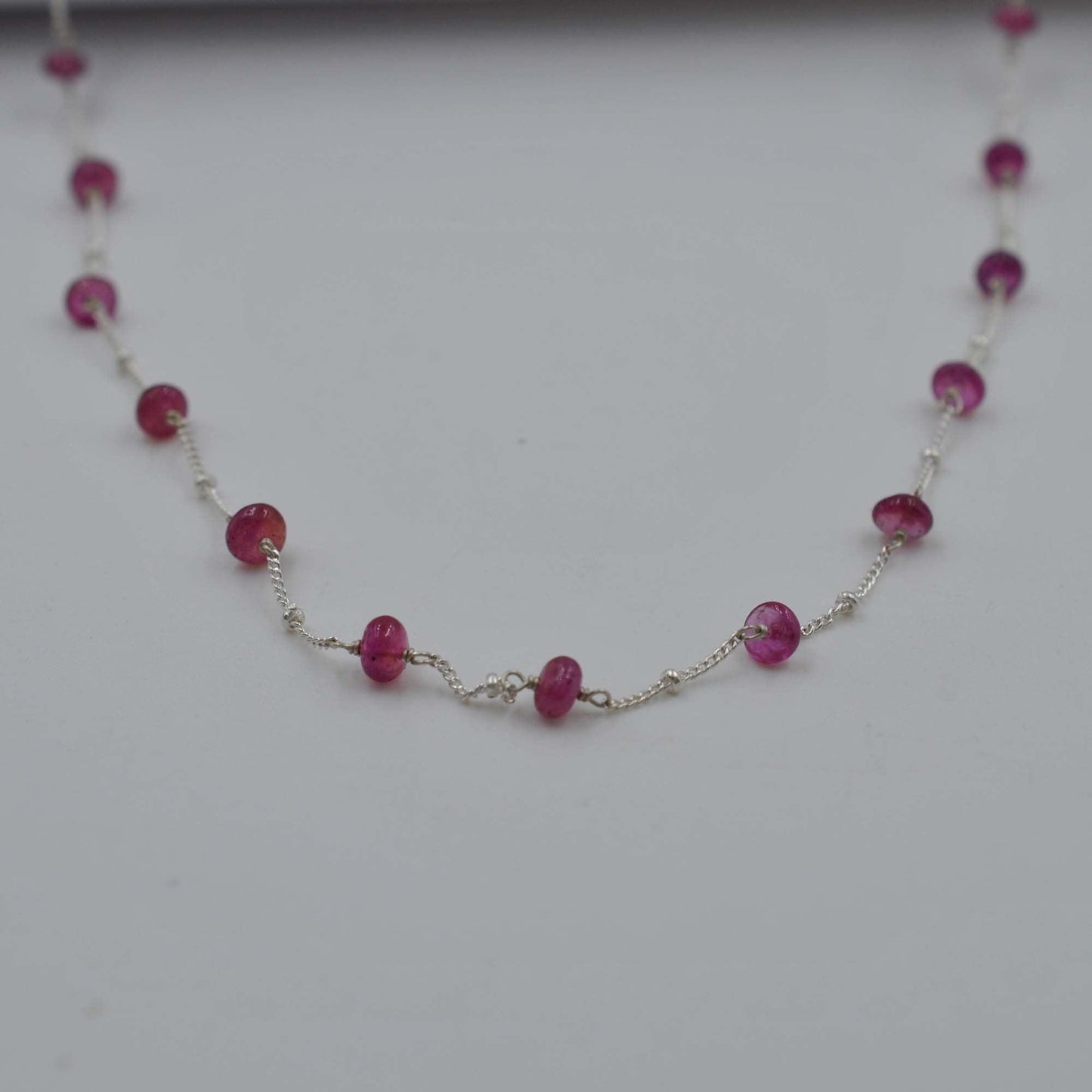 Sterling Silver Ruby Beaded Chain Necklace - Sar Gems