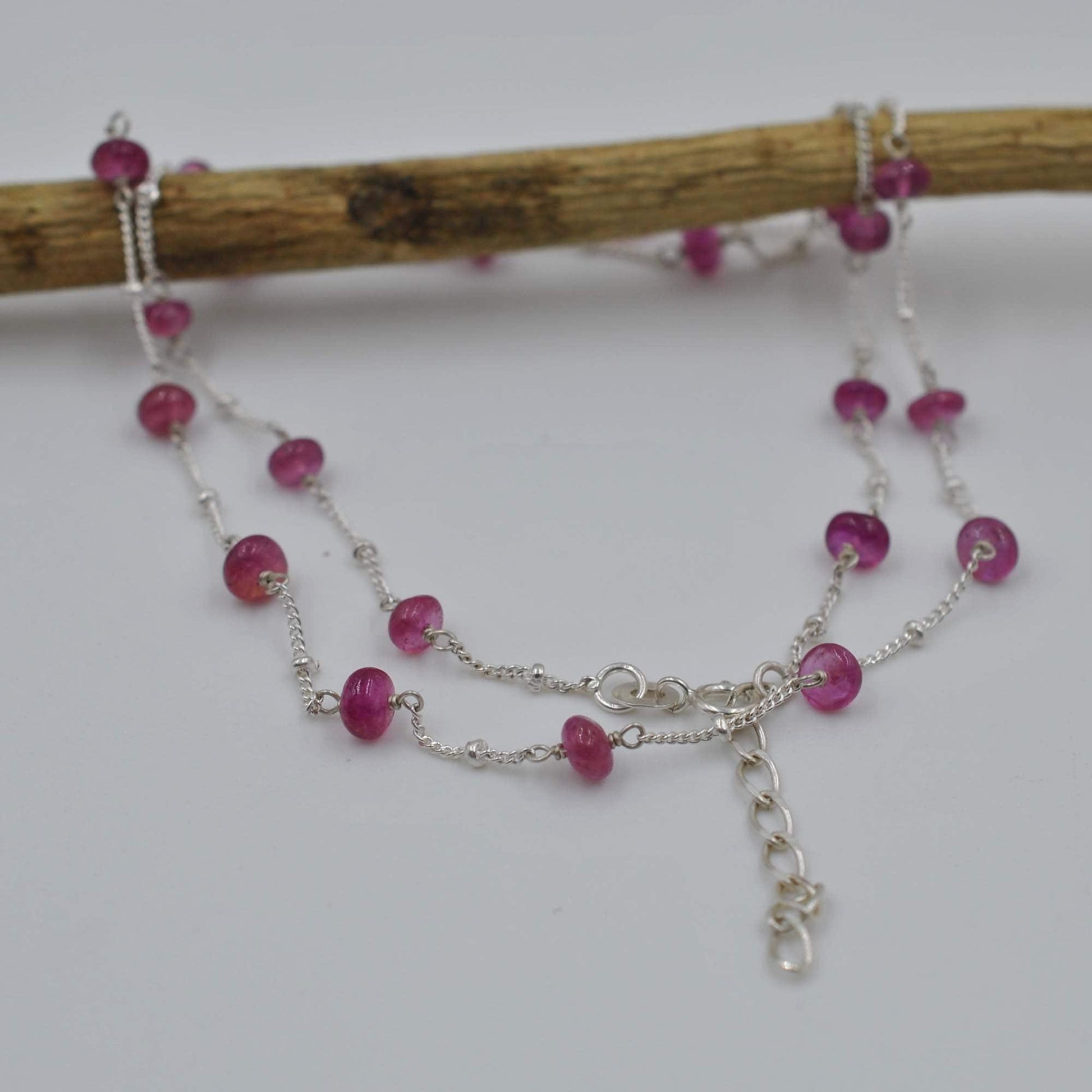 Sterling Silver Ruby Beaded Chain Necklace - Sar Gems