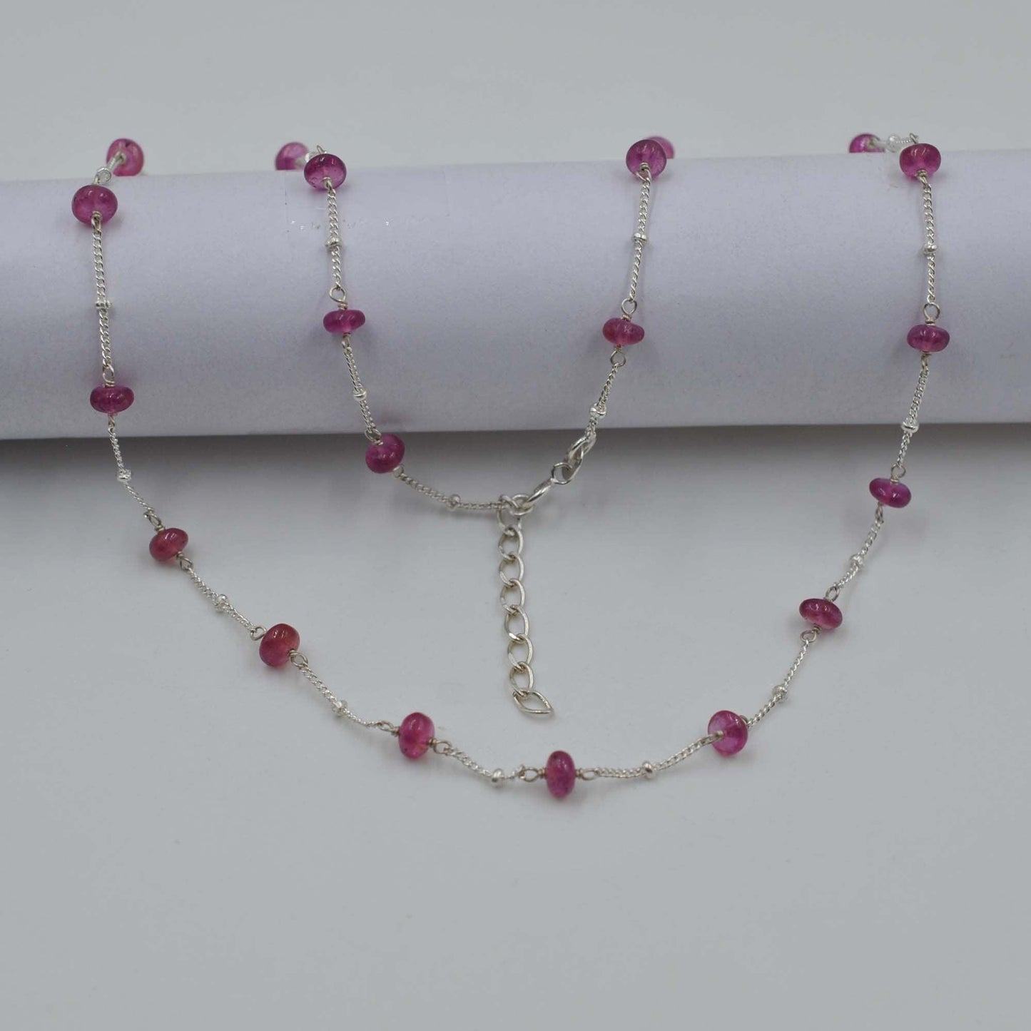 Sterling Silver Ruby Beaded Chain Necklace - Sar Gems