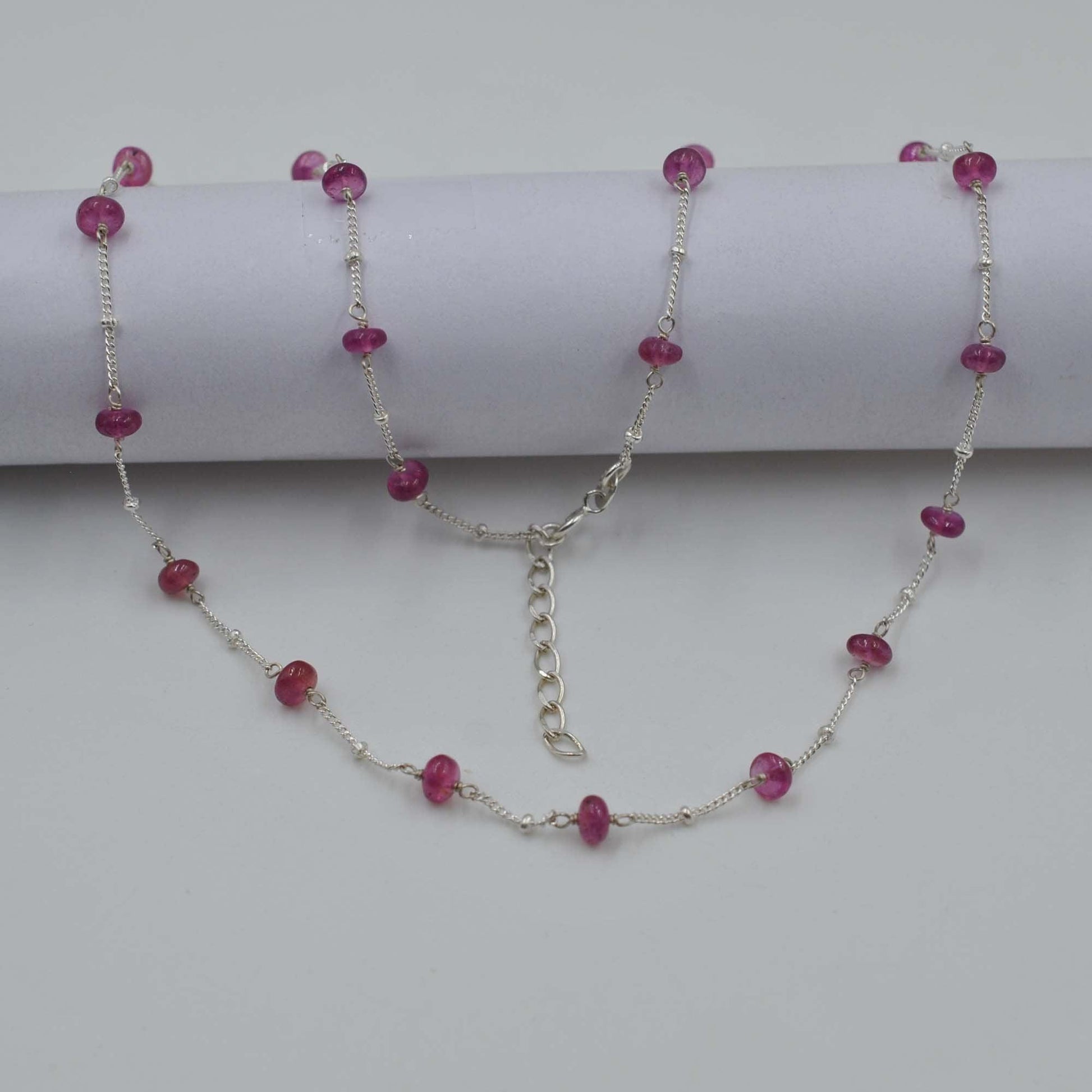 Sterling Silver Ruby Beaded Chain Necklace - Sar Gems
