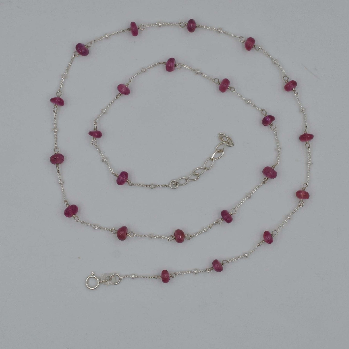 Sterling Silver Ruby Beaded Chain Necklace - Sar Gems