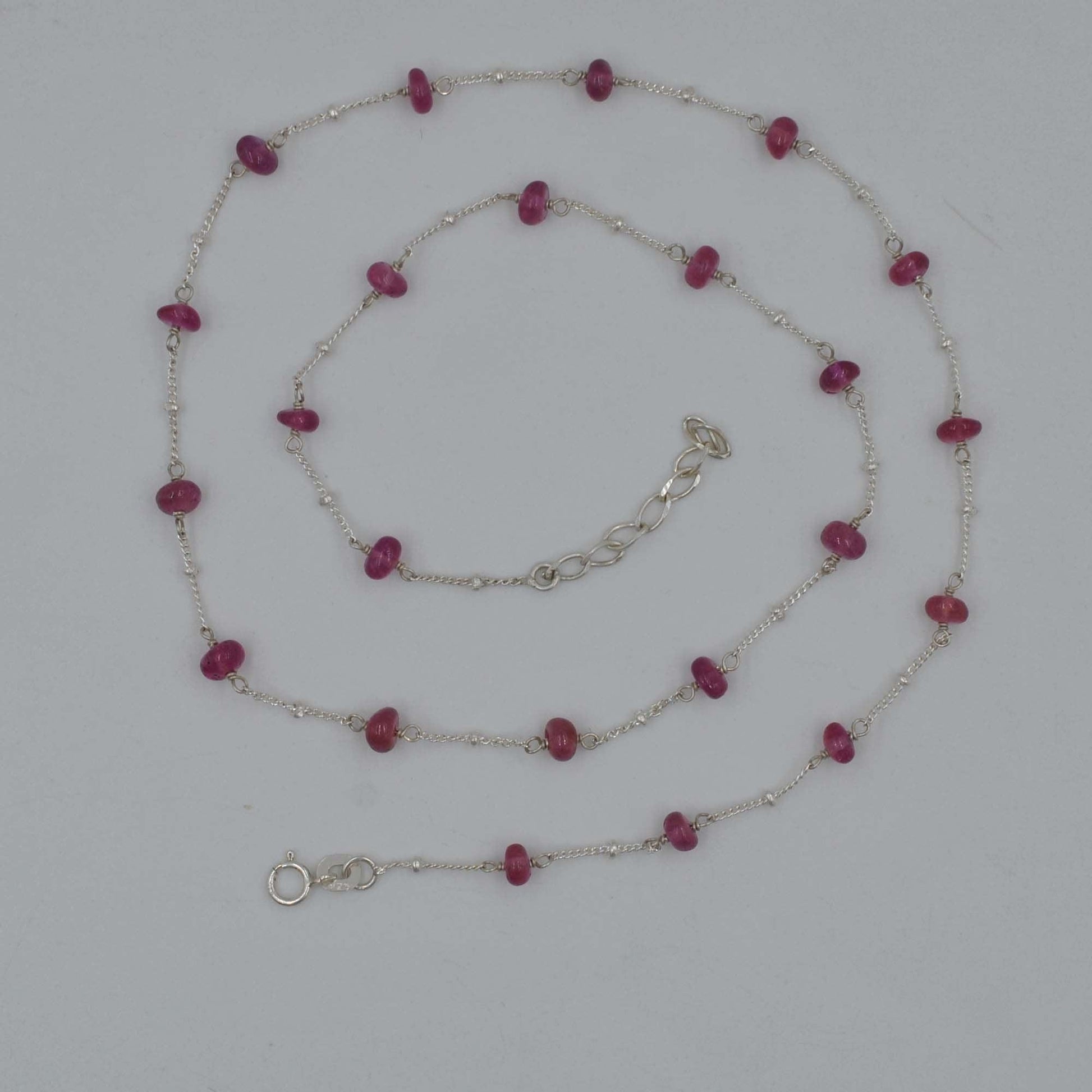 Sterling Silver Ruby Beaded Chain Necklace - Sar Gems