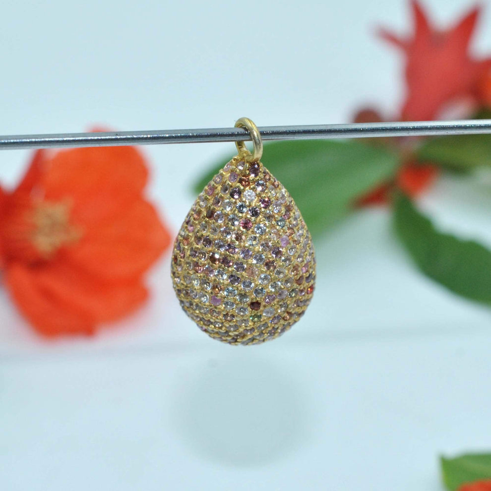 925 Sterling Silver Multi Sapphire Teardrop Charm