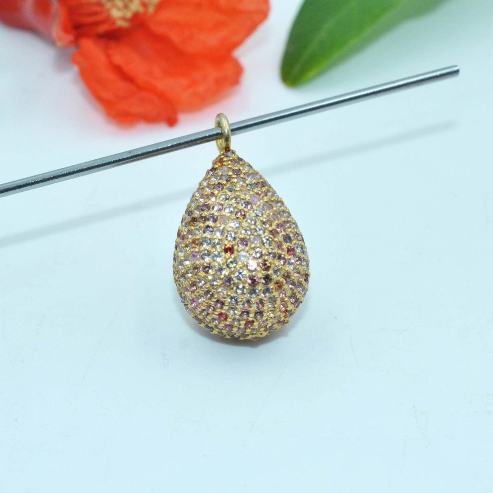 925 Sterling Silver Multi Sapphire Teardrop Charm