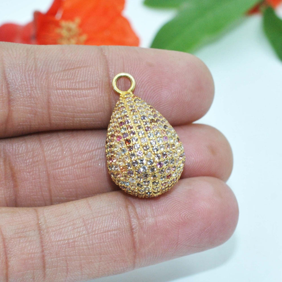 925 Sterling Silver Multi Sapphire Teardrop Charm