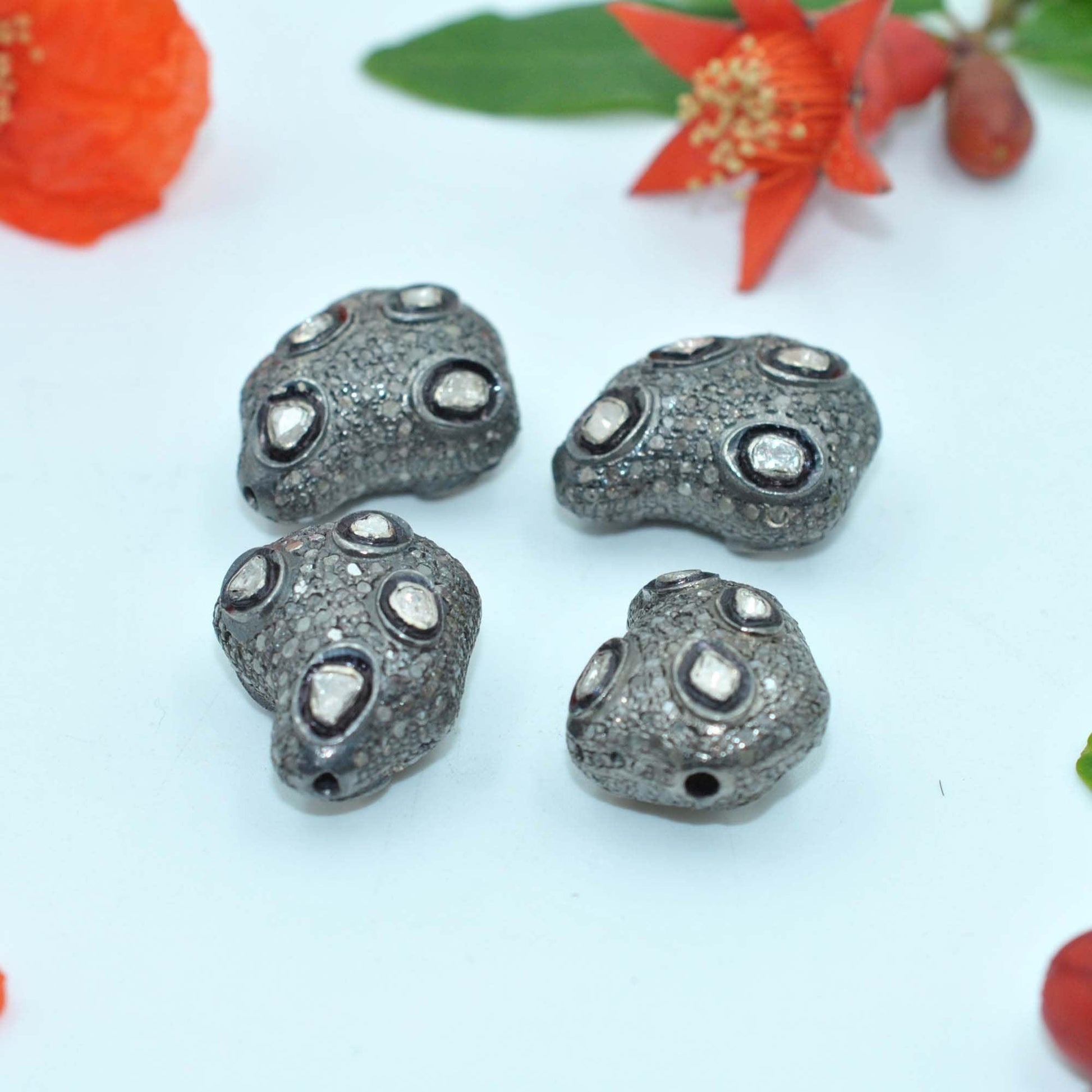 925 Sterling Silver Pave Polki Diamond Fancy Beads-DIY Jewelry Making - SAR Gems