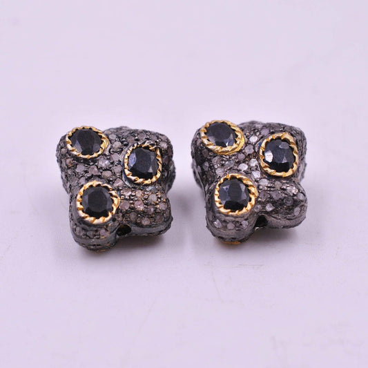 Sterling Silver Multi-Gemstone with Diamond Accents Spacer Bead