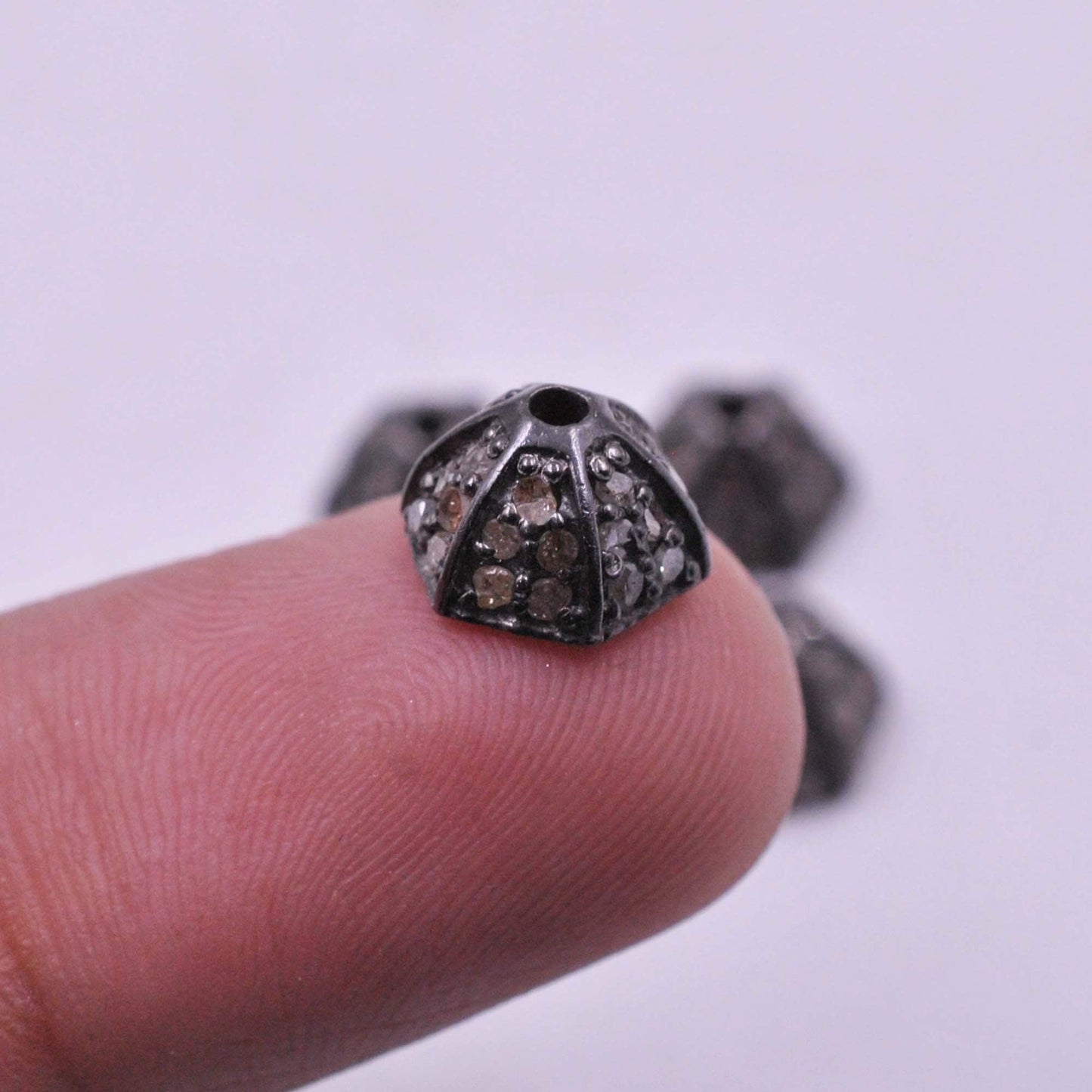 925 Sterling Silver Pave Diamond Bead Caps - SAR Gems