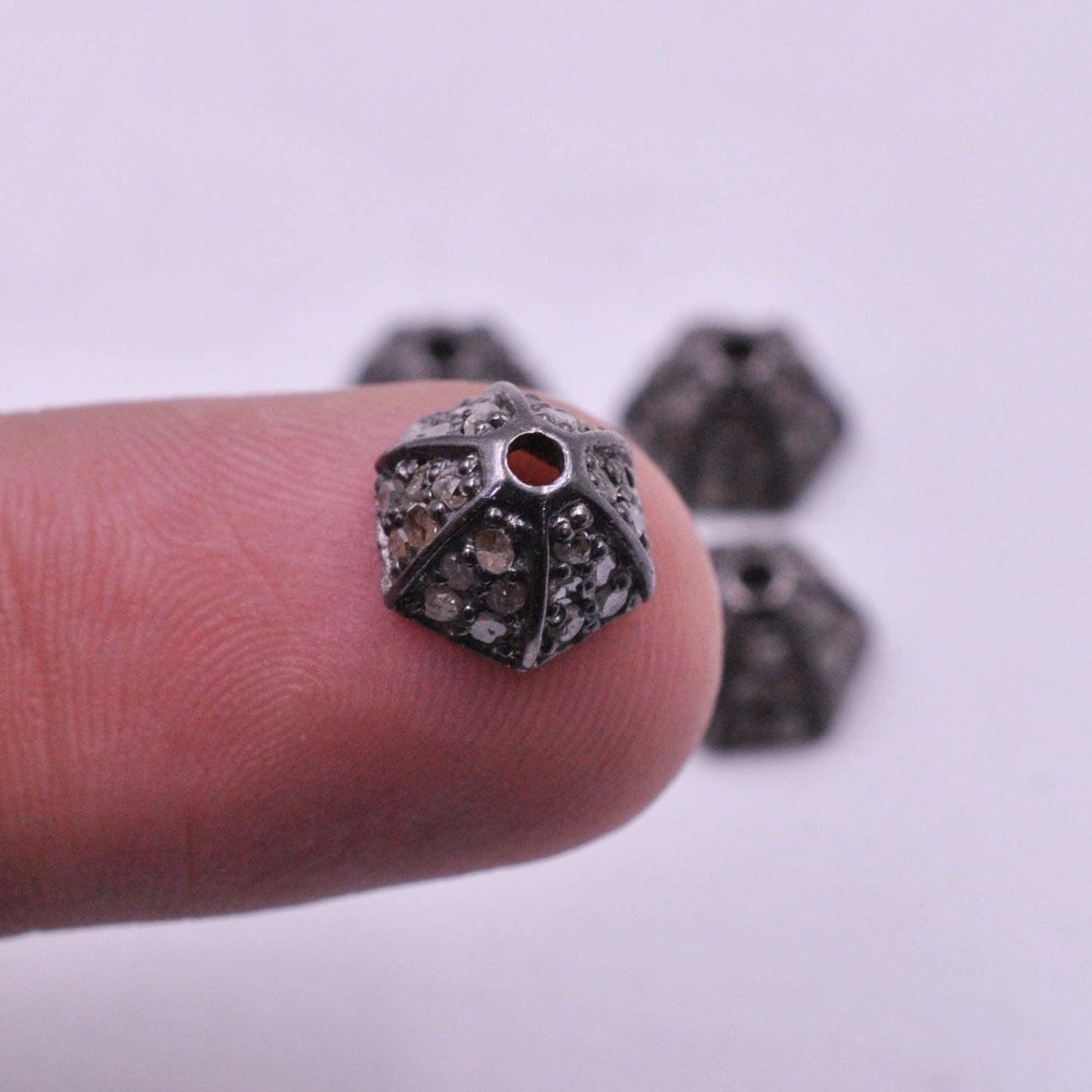 925 Sterling Silver Pave Diamond Bead Caps - SAR Gems