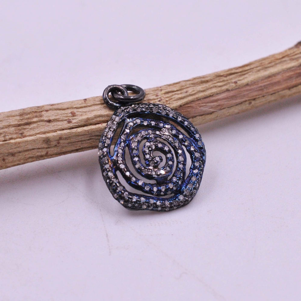 925 Sterling Silver Pave Diamond Spiral Pendant