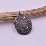 925 Sterling Silver Pave Diamond Oval Pendant