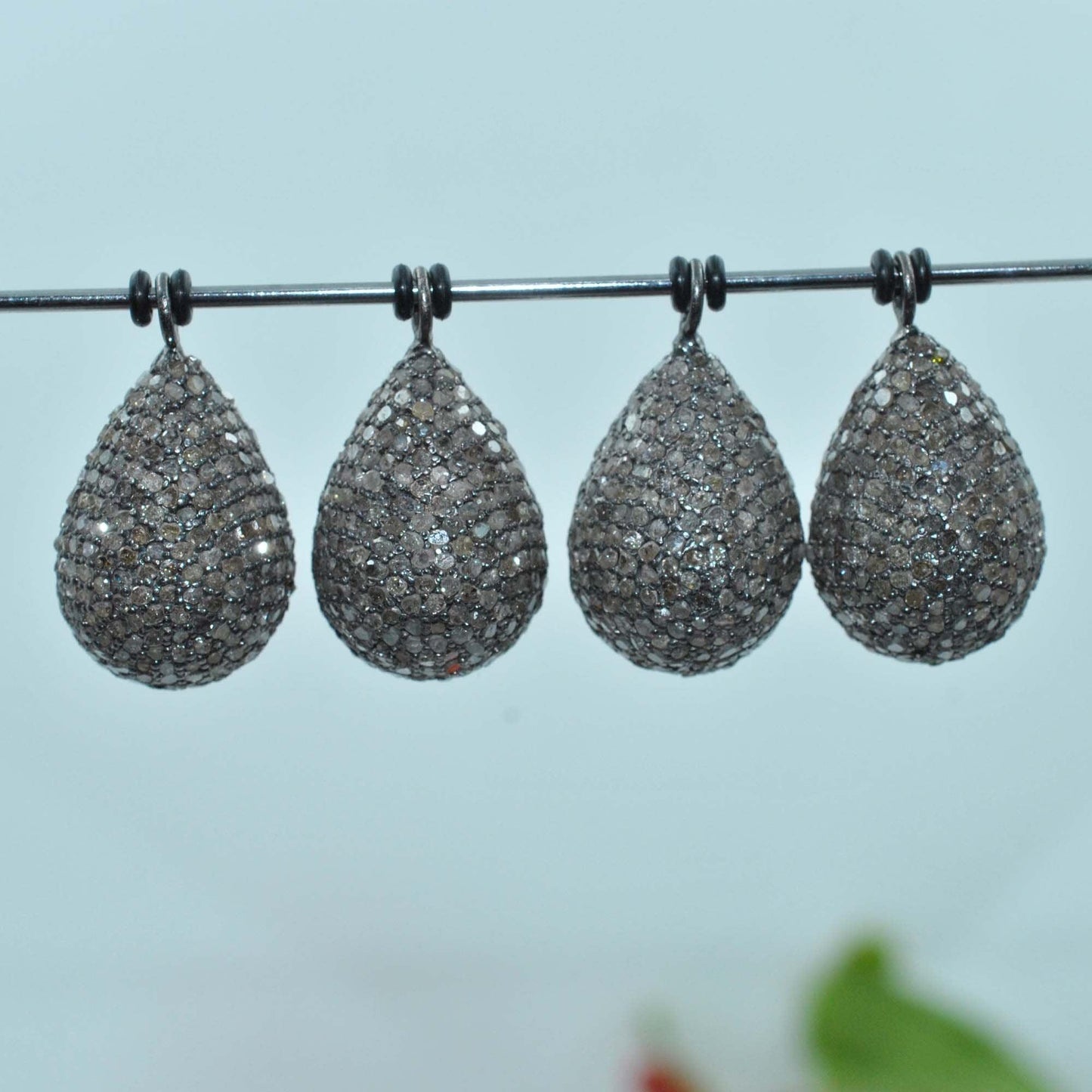 925 Sterling Silver Pave Diamond Teardrop Charm - SAR Gems