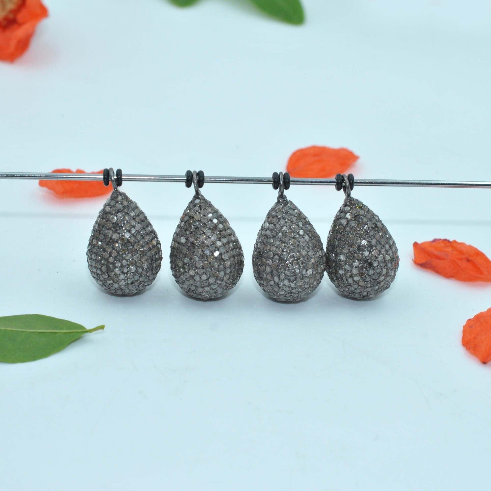 925 Sterling Silver Pave Diamond Teardrop Charm - SAR Gems