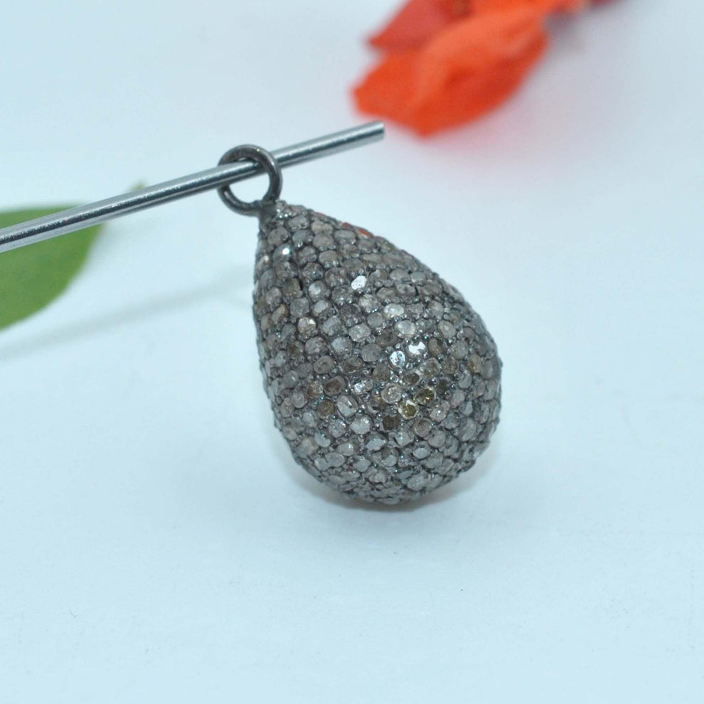 925 Sterling Silver Pave Diamond Teardrop Charm