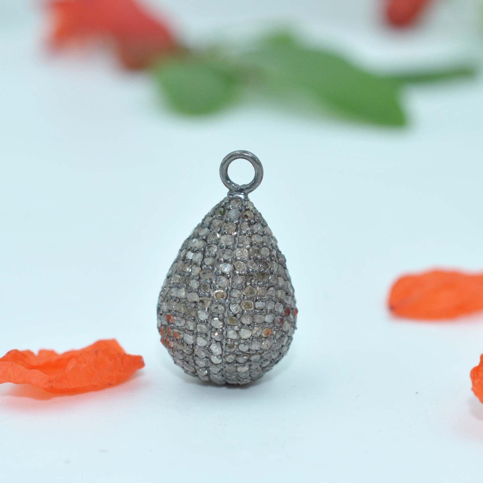 925 Sterling Silver Pave Diamond Teardrop Charm - SAR Gems