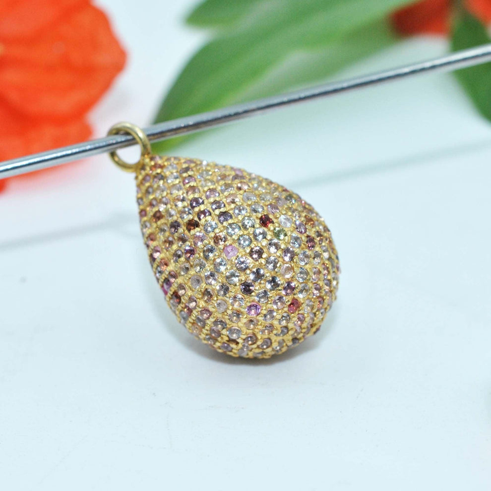 925 Sterling Silver Multi Sapphire Teardrop Charm