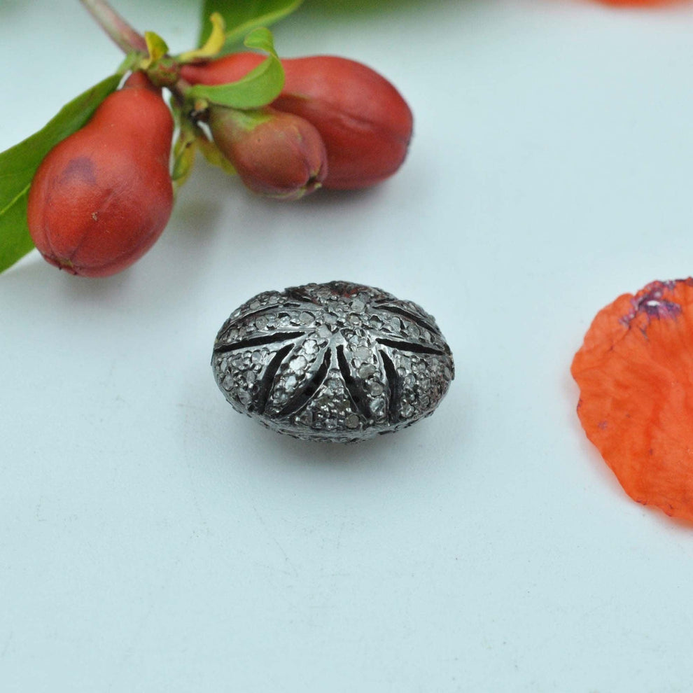 925 Sterling Silver Pave Diamond Oxidized Spacer Beads