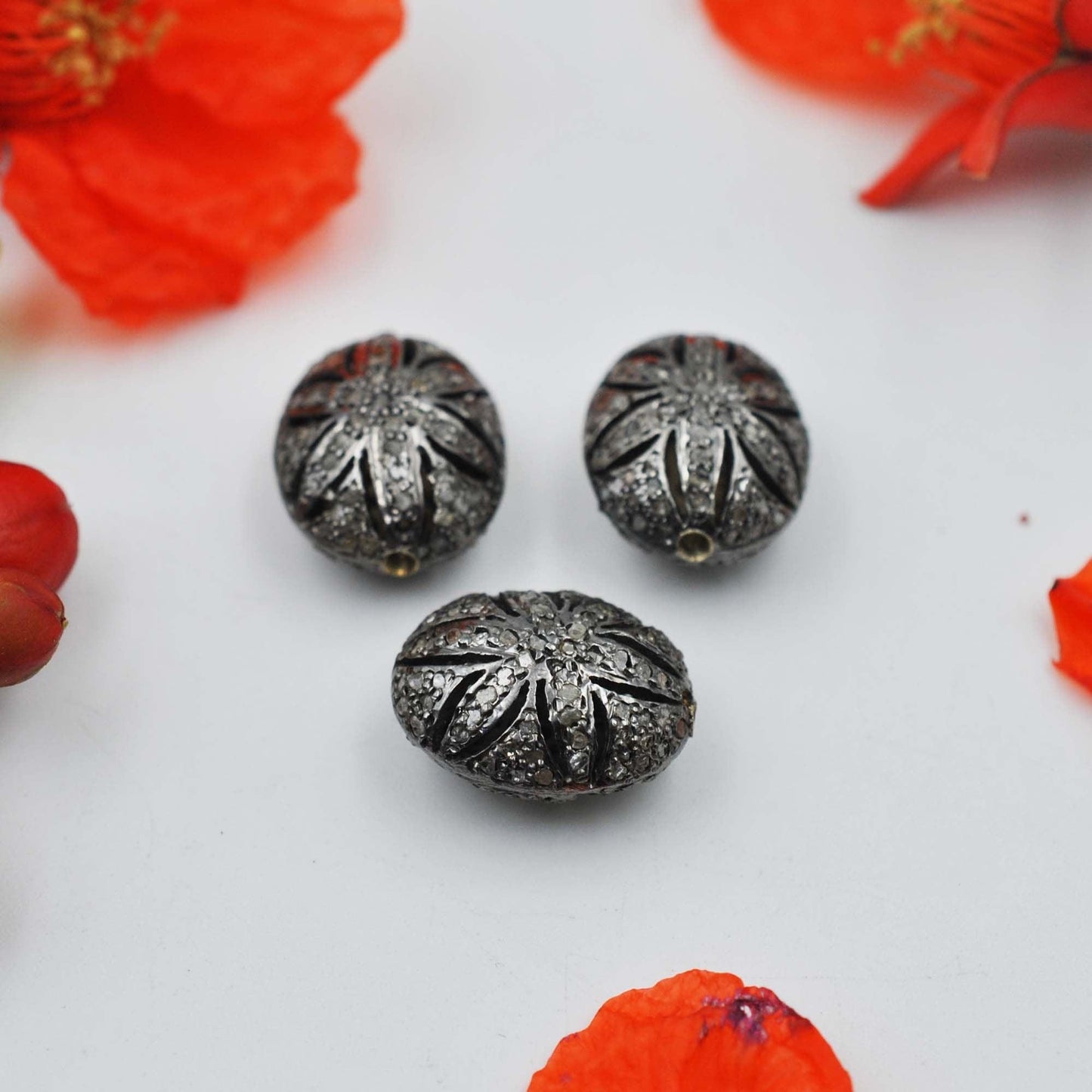 925 Sterling Silver Pave Diamond Oxidized Beads - SAR Gems