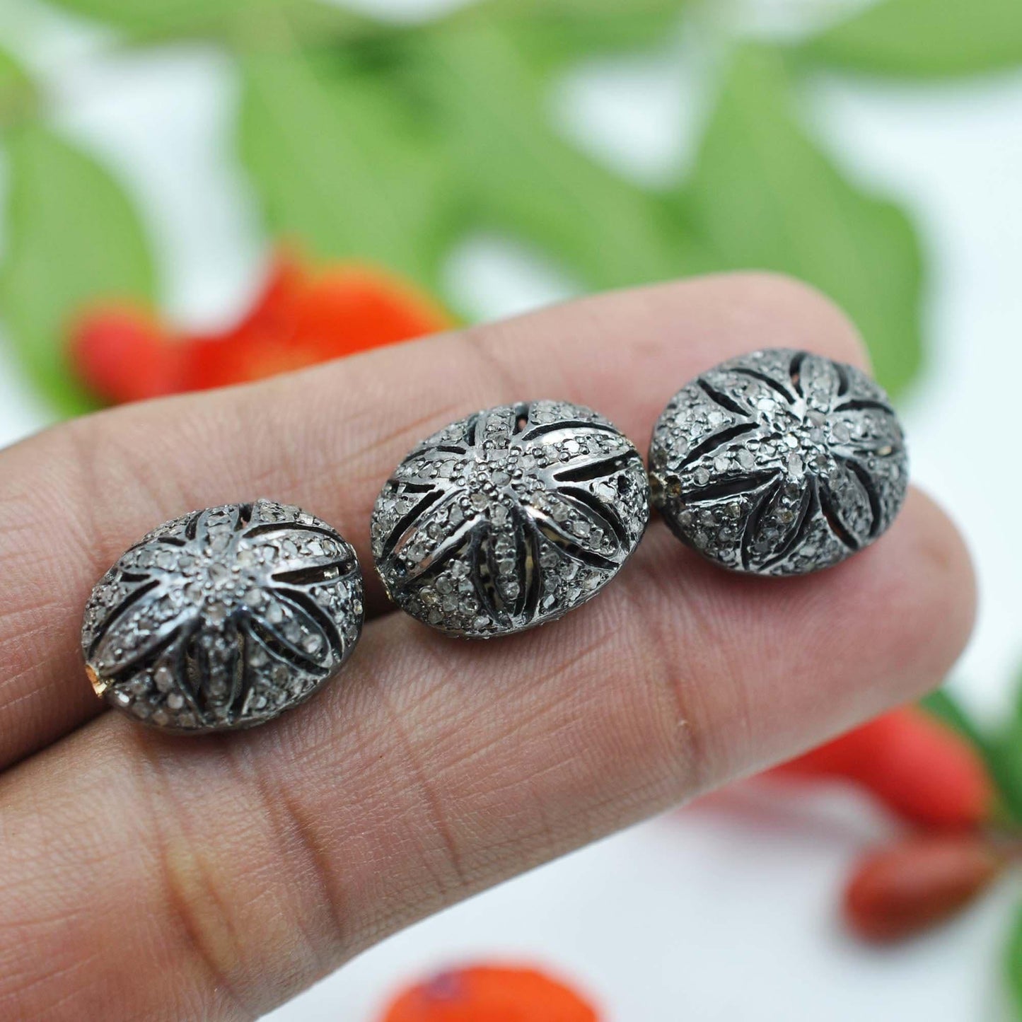 925 Sterling Silver Pave Diamond Oxidized Beads - SAR Gems
