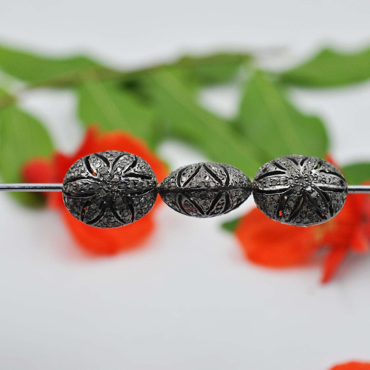 925 Sterling Silver Pave Diamond Oxidized Beads - SAR Gems