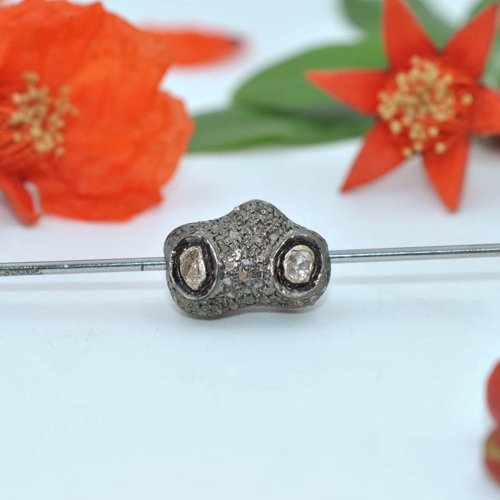 925 Sterling Silver Uncut Pave Polki Diamond Fancy Bead