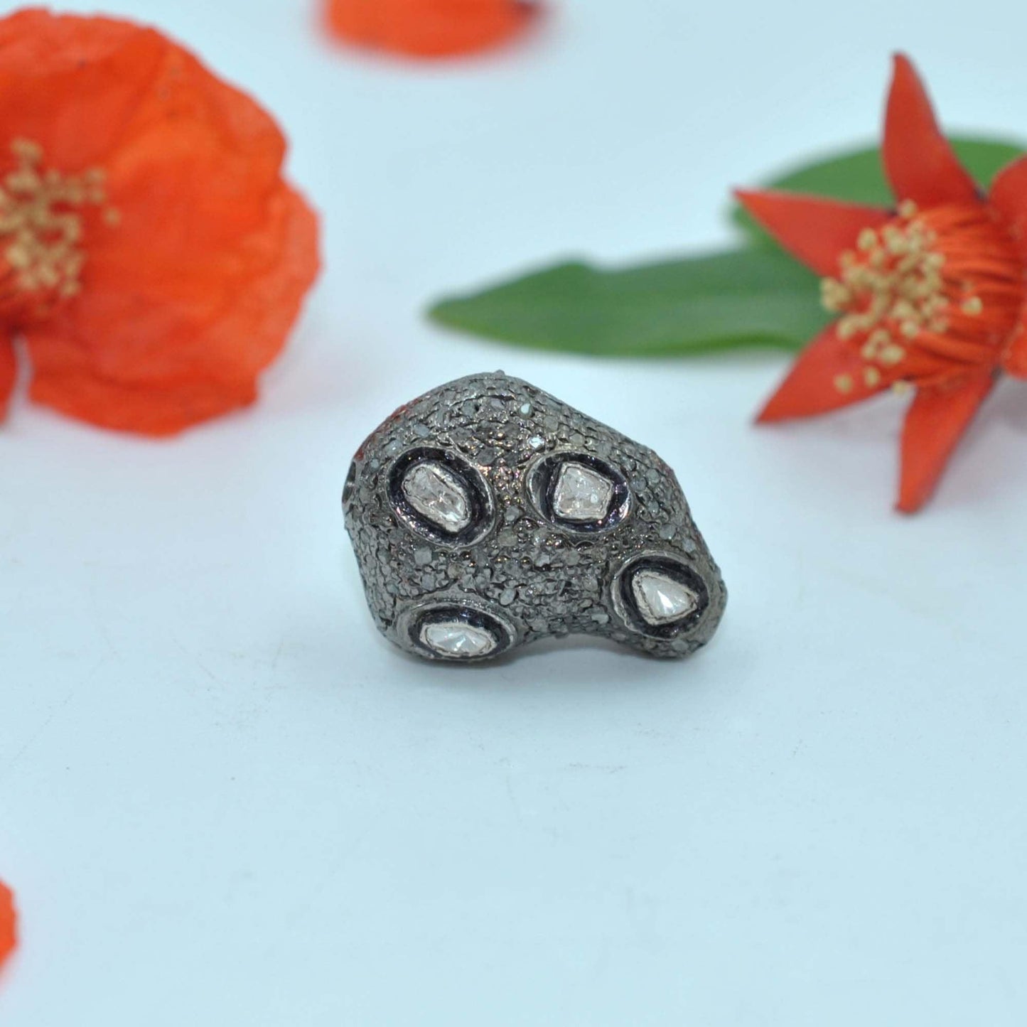 925 Sterling Silver Pave Polki Diamond Fancy Beads-DIY Jewelry Making - SAR Gems