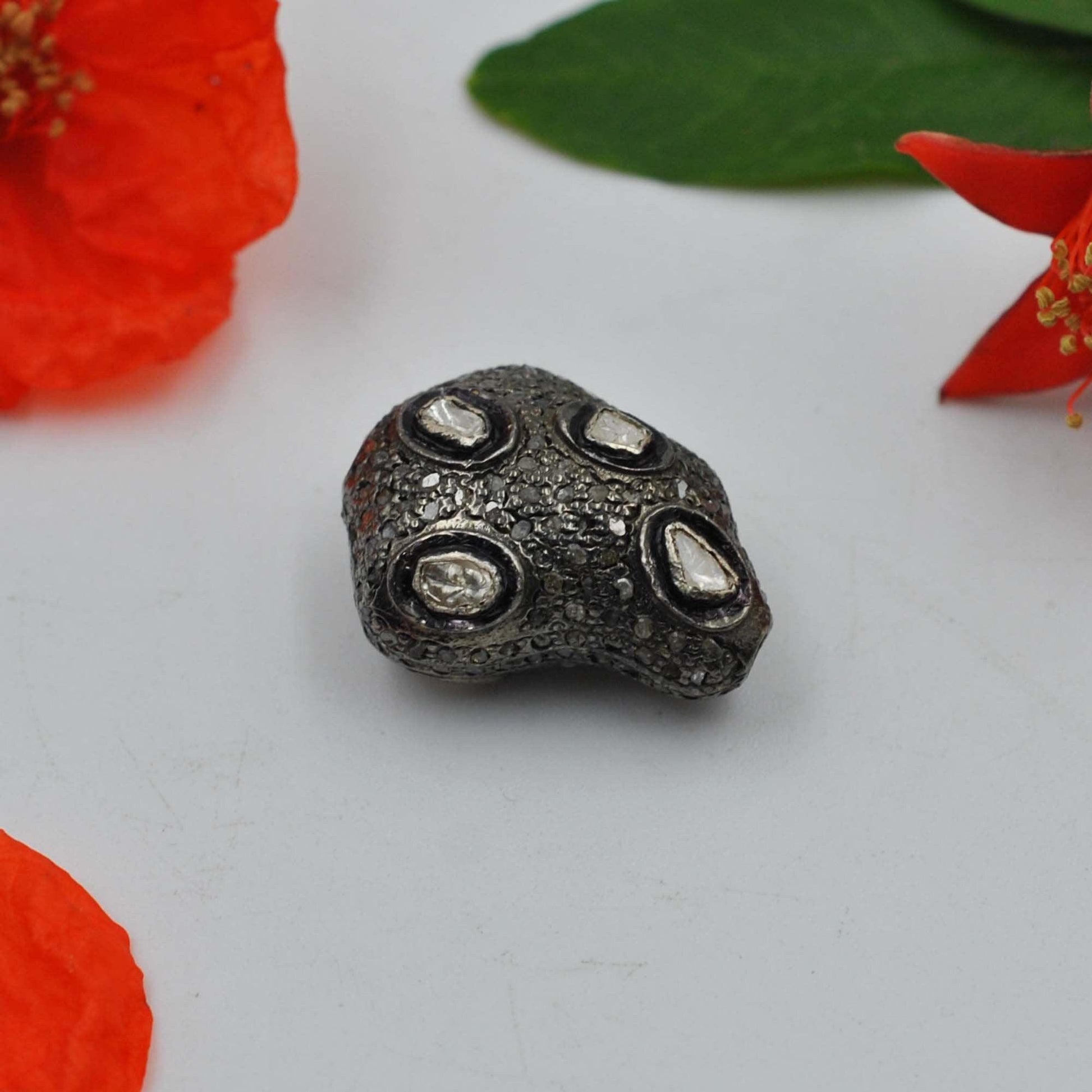 925 Sterling Silver Pave Polki Diamond Fancy Beads-DIY Jewelry Making - SAR Gems