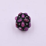 925 Sterling Silver Pave Diamond & Ruby Oxidized Spacer Bead