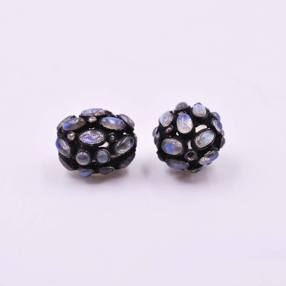 925 Sterling Silver Pave Diamond & Labradorite Beads