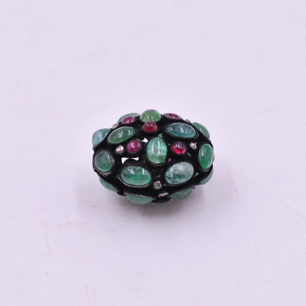 925 Sterling Silver Pave Diamond with Ruby & Emerald Beads