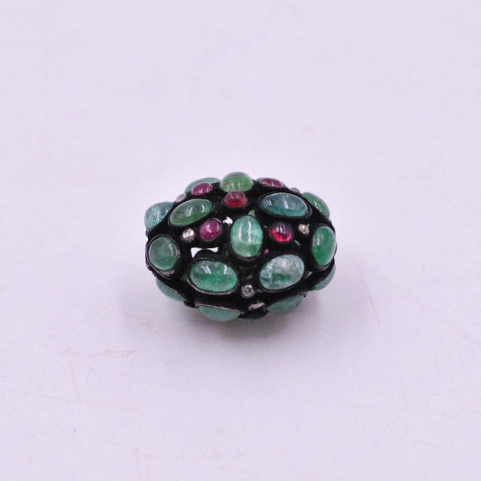 925 Sterling Silver Pave Diamond with Ruby & Emerald Beads - view 3