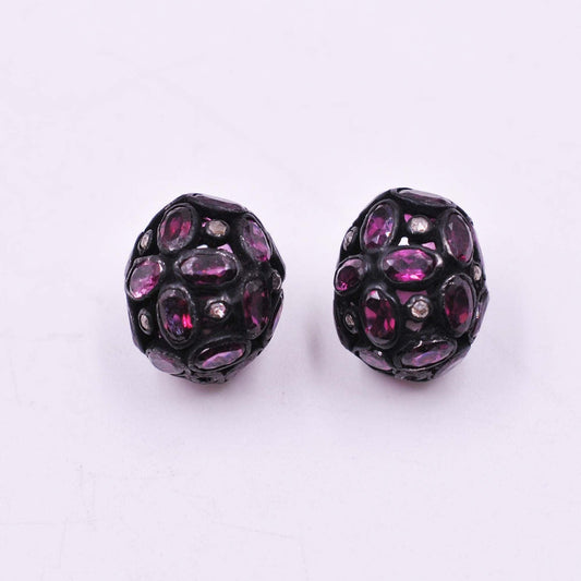 925 Sterling Silver Rhodolite Oxidized Beads Finding - view 3
