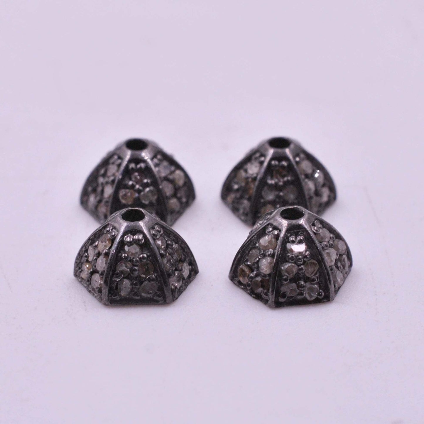 925 Sterling Silver Pave Diamond Bead Caps - SAR Gems