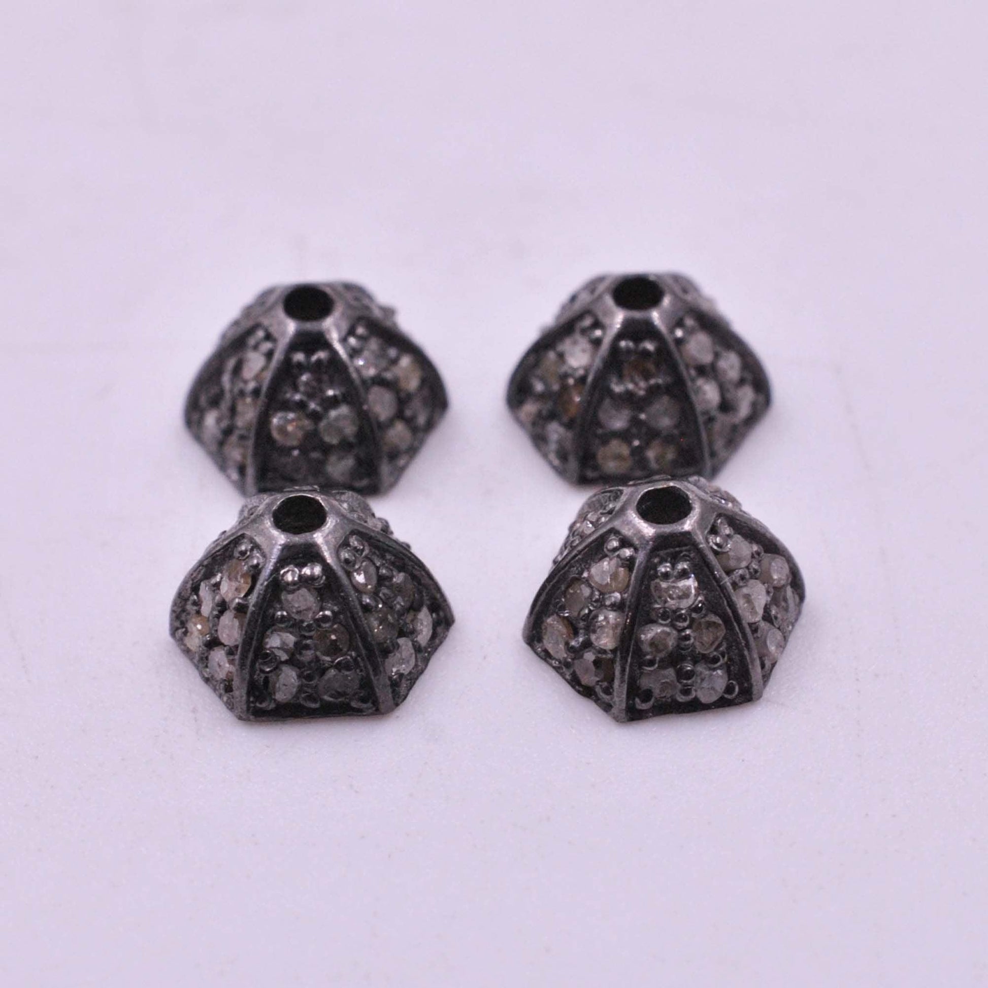 925 Sterling Silver Pave Diamond Bead Caps - SAR Gems