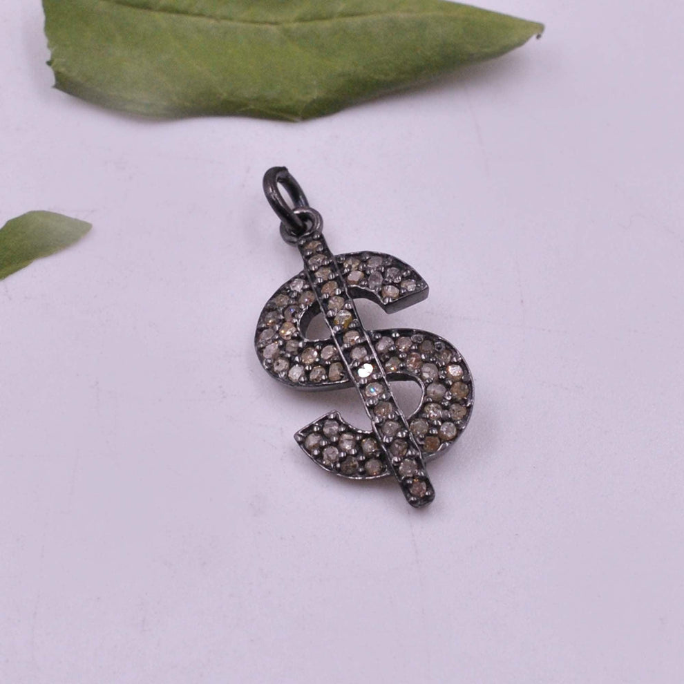 Silver Pave Diamond Dollar Sign Charm Pendant
