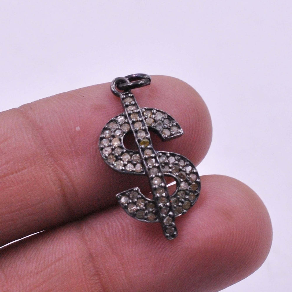 Silver Pave Diamond Dollar Sign Charm Pendant
