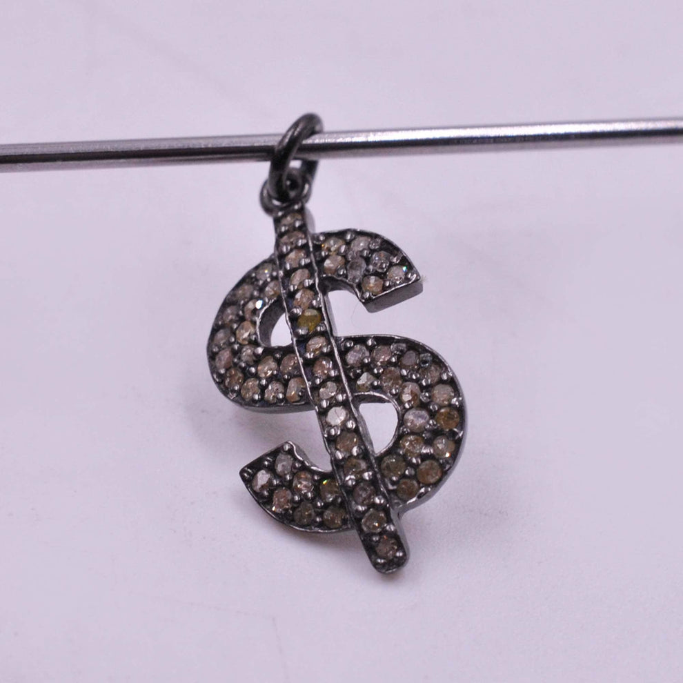 Silver Pave Diamond Dollar Sign Charm Pendant