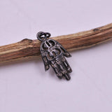 925 Sterling Silver Pave Diamond Oxidized Hamsa Hand Charms - SAR Gems