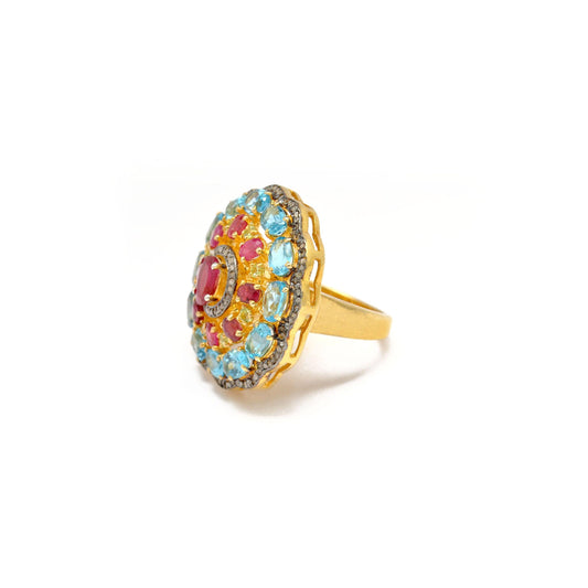 Victorian Ruby Ring Blue Topaz Jewelry - SAR Gems