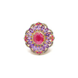 925 Sterling Silver Pave Diamond & Ruby Victorian Ring - SAR Gems