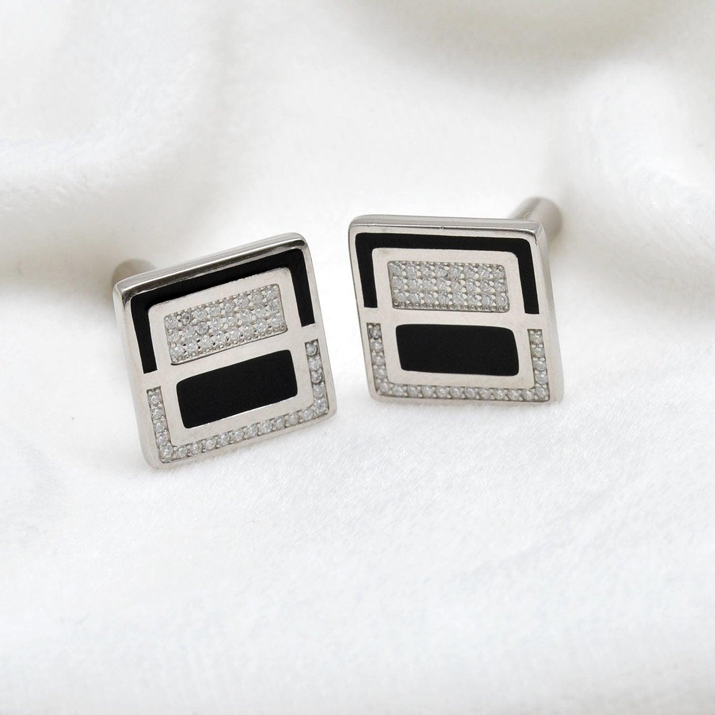 925 Sterling Silver Cufflinks with CZ Stones - Sar Gems