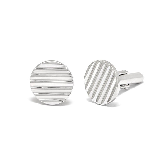 925 Sterling Silver Round Striped Cufflink - Sar Gems