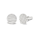 925 Sterling Silver Round Striped Cufflink - Sar Gems