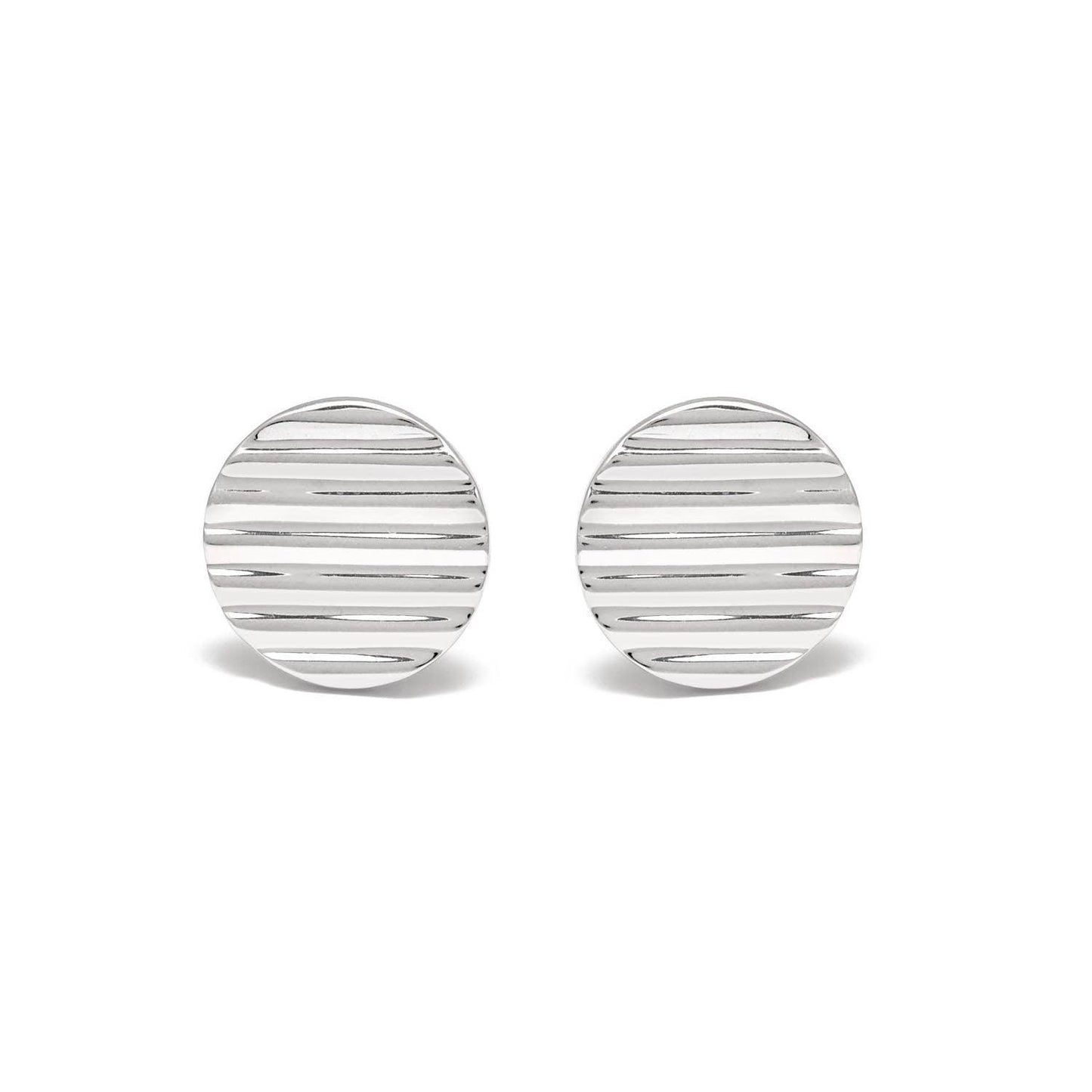 925 Sterling Silver Round Striped Cufflink - Sar Gems