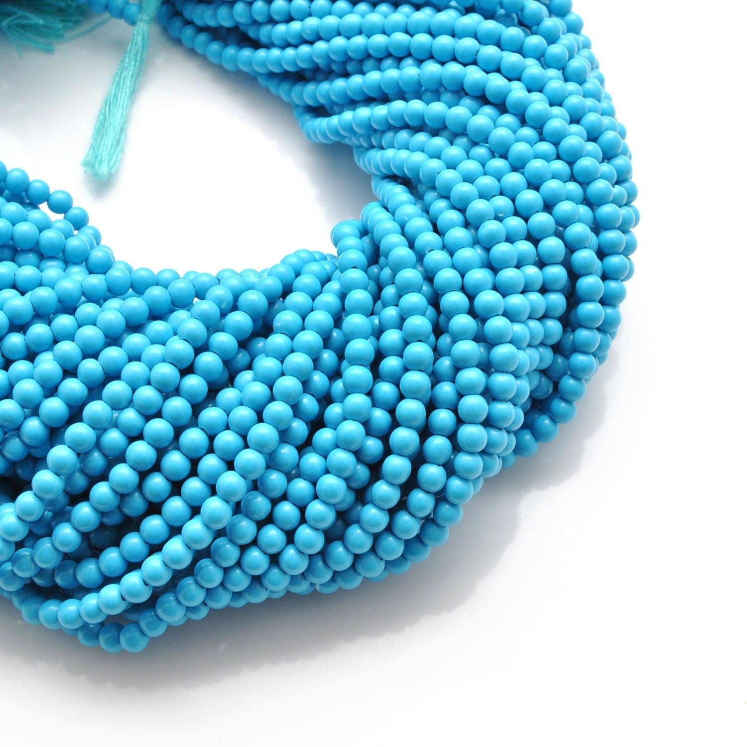Blue Turquoise Round Gemstone 3-3.5mm Beads 12.5 inch - SAR Gems