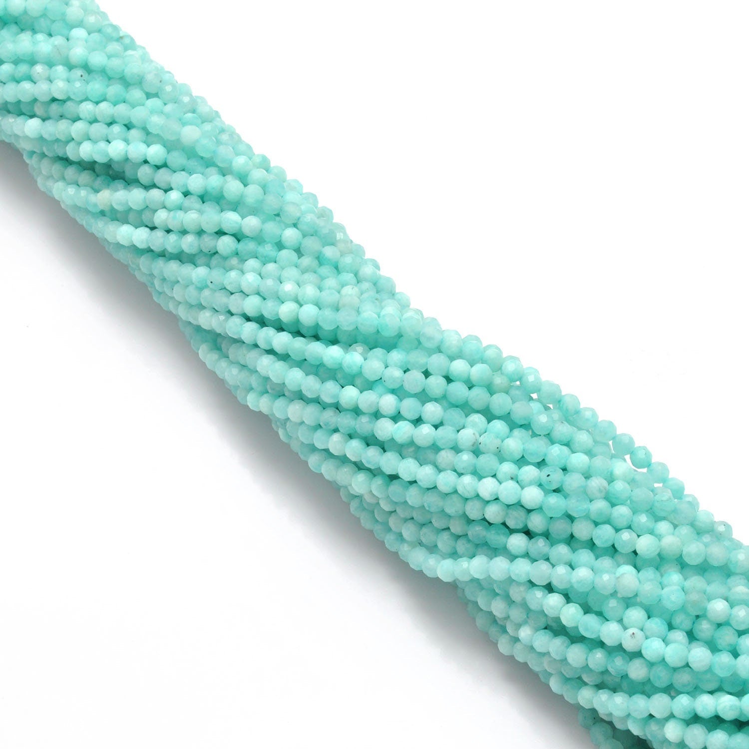 Natural Blue Amazonite Round Faceted Gemstone Beads 3-3.5mm 12.5" - SAR Gems